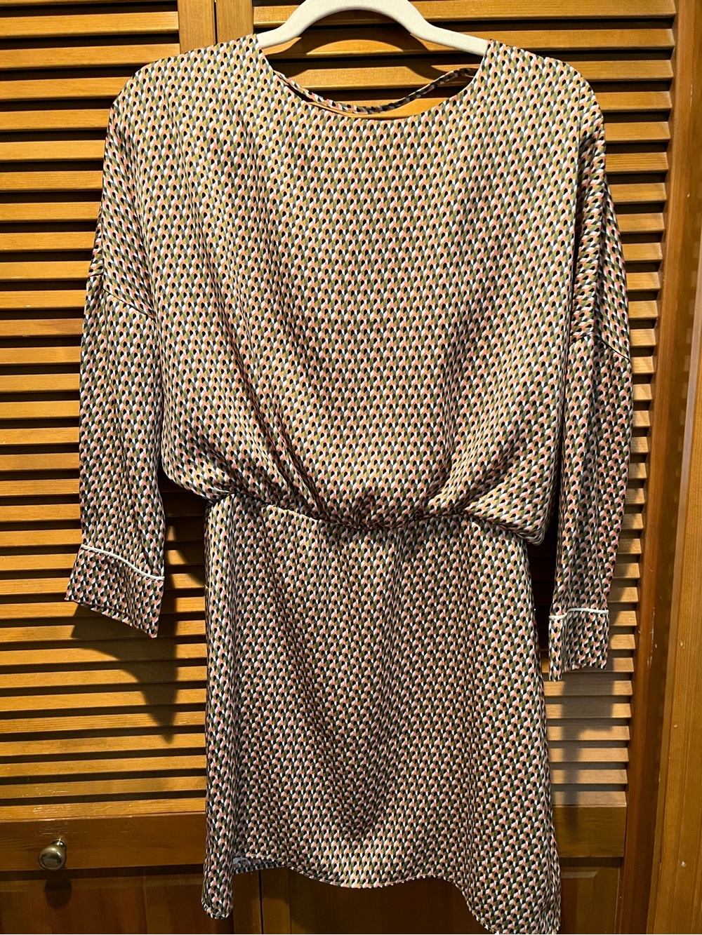 NWOT Zara Trafaluc Satin Open Back geometric print mini mod style dress size XS